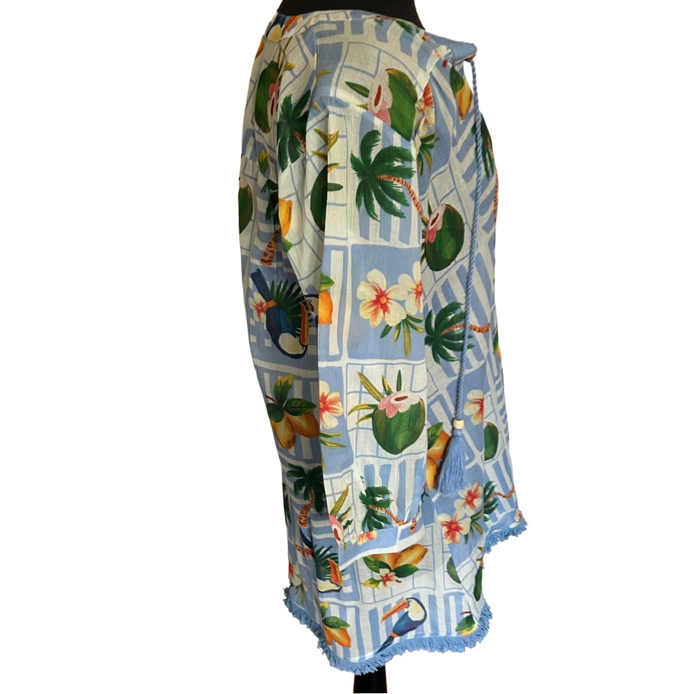 True Destinations Women’s Cover Up Resort Tropical Blue Floral Tunic Top. Size M - Picture 7 of 14